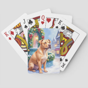 Jeu De Cartes Art de Noël de la fontaine de la ville enneigée av