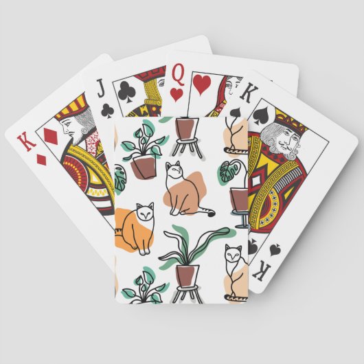 Jeu De Cartes Art de trait dessin chats et fleurs (dos)