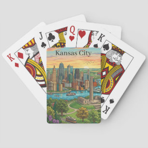 Jeu De Cartes Art de voyage de la skyline de Kansas City vintage