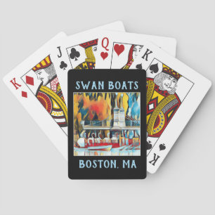 Jeu De Cartes Art Déco Boston Swan Boats sur arrière - plan noir