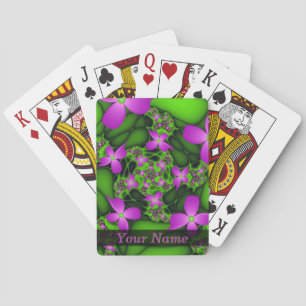 Jeu De Cartes Art Fleurs Abstraites Modernes Néon Rose Vert Nom