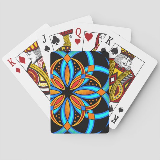 Jeu De Cartes art numérique bleu orange mandala monogrammed (dos)