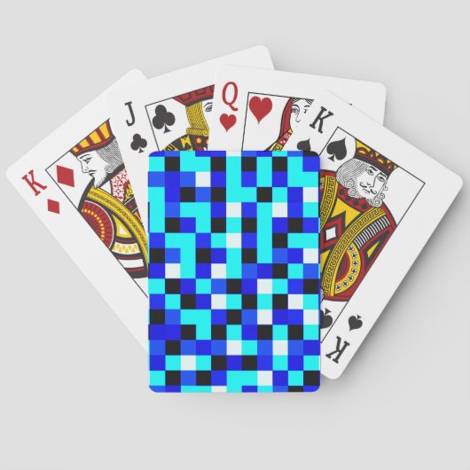 Jeu De Cartes Art Pixel À damiers au hasard - Bleu et Blanc (dos)