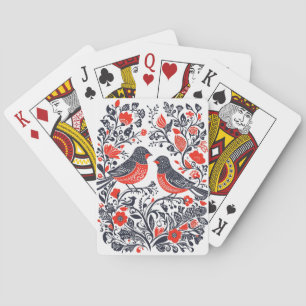 Jeu De Cartes Art populaire scandinave Oiseaux Lino Coupe Design