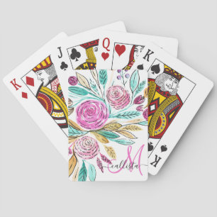 Jeu De Cartes Artsy Elegant rose Turquoise Aquarelle Florale Mon