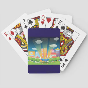 Jeu De Cartes Atterrissage d'OVNI dans une scène de nuit de vill