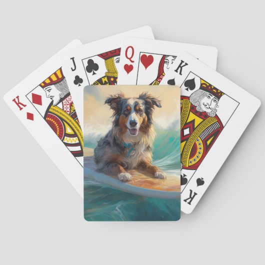 Jeu De Cartes Australian Shepherd Beach Surfing Peinture (dos)