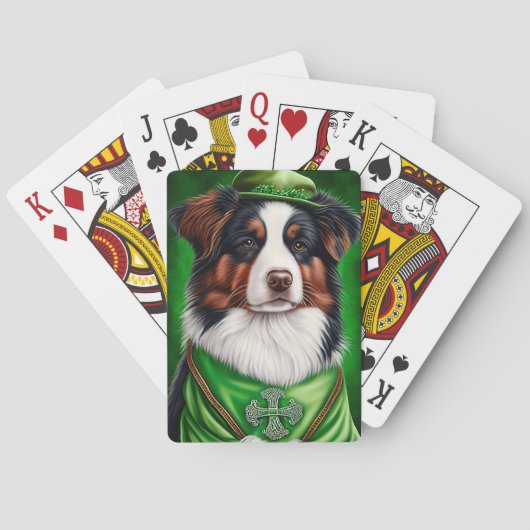 Jeu De Cartes Australian Shepherd dog en tenue de St. Patrick's (dos)