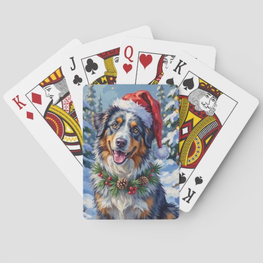 Jeu De Cartes Australian Shepherd Merle Winter Christmas Art (dos)