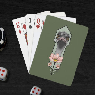Jeu De Cartes Autruche Rose Fleurs Vert Olive Art Déco