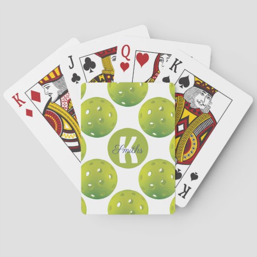 Jeu De Cartes Avec initiale / nom Lime vert pickleballs motif (dos)