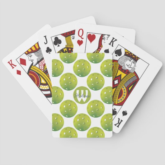 Jeu De Cartes Avec initiale / nom Lime vert pickleballs motif (dos)
