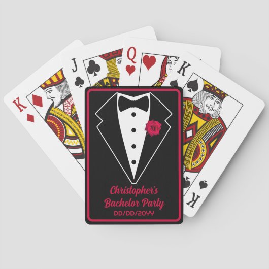 Jeu De Cartes Bachelor Party Poker noir Tuxedo Rose rouge (dos)