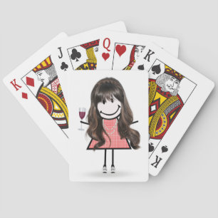 Jeu De Cartes Baguette Figure Girl avec Verre à Vin