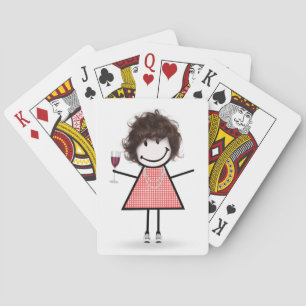 Jeu De Cartes Baguette Figure Girl avec Verre à Vin