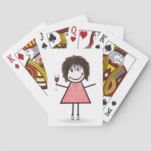 Jeu De Cartes Baguette Figure Girl avec Verre à Vin