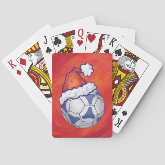 Jeu De Cartes Bal de soccer bleu et blanc sur rouge (dos)
