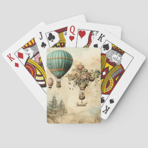 Jeu De Cartes Ballon à air chaud vintage dans un paysage serein