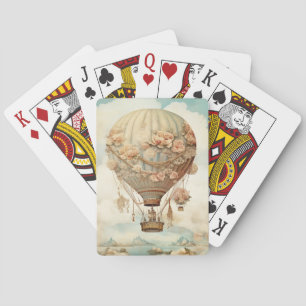 Jeu De Cartes Ballon à air chaud vintage Steampunk Floral Blue (