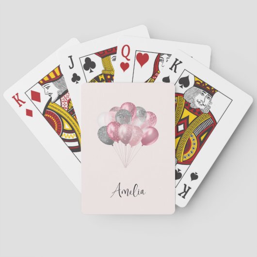 Jeu De Cartes Ballons de parties scintillant rose et argent (dos)