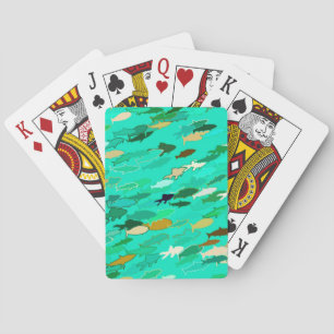 Jeu De Cartes Banc de poissons, Aqua, Vert et Or