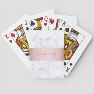 Jeu De Cartes bande d'or rose en marbre blanc élégant