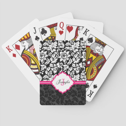 Jeu De Cartes Bande rose damassé noir et blanc monogramme (dos)