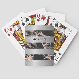Jeu De Cartes Bandes d'argent, Marbre d'or noir et Rose, nom
