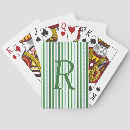 Jeu De Cartes Bandes de Parties scintillant argent vert Monogram (dos)