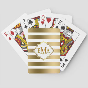 Jeu De Cartes Bandes Géométriques Monogrammes Or Et Blanc