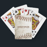 Jeu De Cartes Baseball vintage Personnalisé<br><div class="desc">Une photo d'un baseball vintage usé fournit l'arrière - plan pour ces cartes personnalisées. Ajoutez votre nom dans la police grunge sans serif en mauvais état à l'ombre de brun rougeâtre qui correspond à la couture. Idéal pour les amateurs de baseball ou de sport sur votre liste de cadeaux.</div>