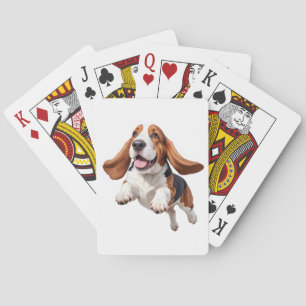Jeu De Cartes Basset Hound Joyeux Joueur Fun Jumping Dans L'Air