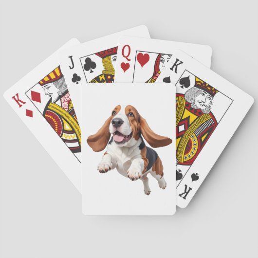 Jeu De Cartes Basset Hound Joyeux Joueur Fun Jumping Dans L'Air (dos)