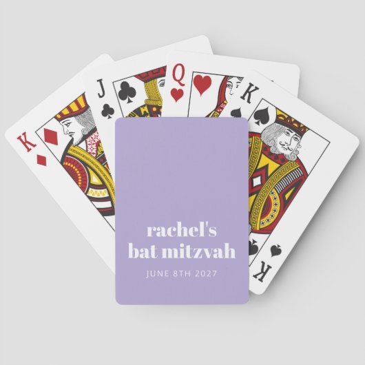 Jeu De Cartes Bat mitzvah de lavande violet moderne Faveur perso (dos)