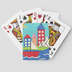 Jeu De Cartes Bateau à voile et ballon à air chaud avec Cityscap