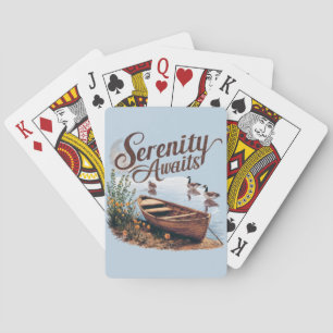 Jeu De Cartes Bateau du lac Serene avec oies et Fleurs sauvages