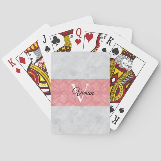 Jeu De Cartes Batik Rose Ruddy Et Aquarelle Gris Monogramme (dos)