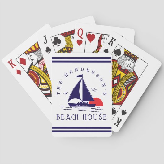 Jeu De Cartes Beach House Nautical boat Sunset navy blue (dos)