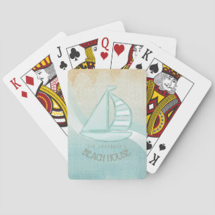 Jeu De Cartes Beach House Nautical Voilier Aqua Blue ID623