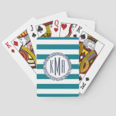 Jeu De Cartes Beach House Turquoise bande et Monogramme marine (dos)