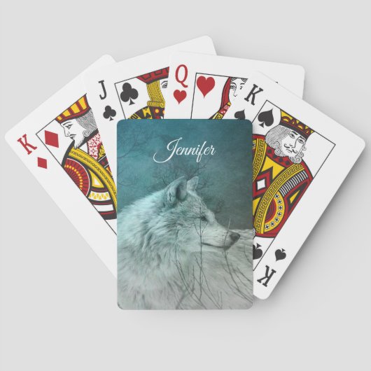 Jeu De Cartes Beau loup gris dans une forêt foncée (dos)