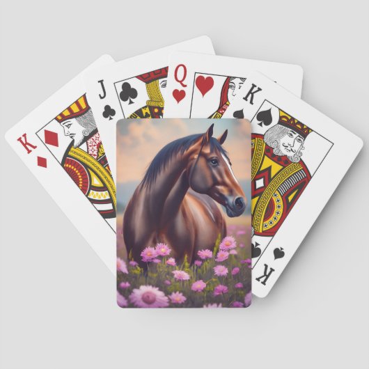 Jeu De Cartes Beau Quarter Horse avec fleurs (dos)