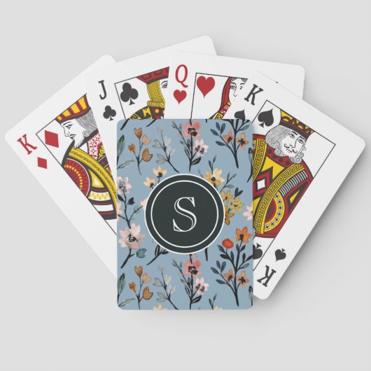 Jeu De Cartes Beauté botanique : Bébé Aquarelle bleue Monogramme (dos)