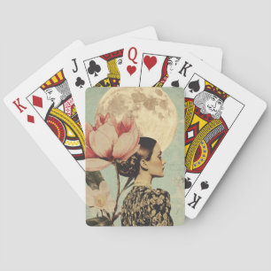 Jeu De Cartes Beauté Lune - Femme avec Fleur Rose et Lune