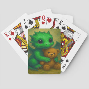 Jeu De Cartes Bébé Dragon vert mignon avec ours en peluche