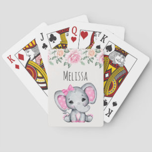 Jeu De Cartes Bébé rose mignon éléphant et frontière Rose