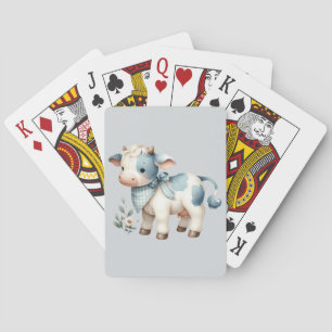 Jeu De Cartes Bébé Vache Gingham Bleu Pastel Esthétique Ferme