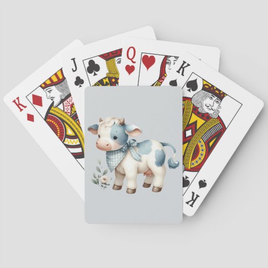 Jeu De Cartes Bébé Vache Gingham Bleu Pastel Esthétique Ferme (dos)
