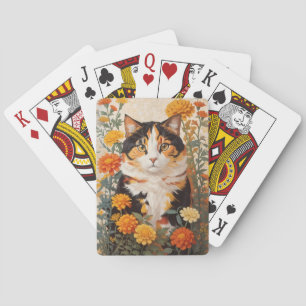 Jeu De Cartes Belle Chat Calico Avec Fleurs Marigold