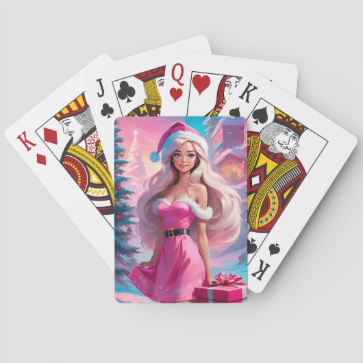 Jeu De Cartes Belle fille de Noël rose 01 (dos)